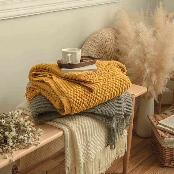 Boho Chunky Knit Throw Blanket